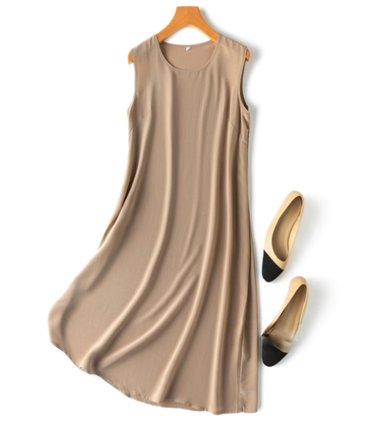 Women Shoes Xxl - Damen-Slip-Kleid, 100 % Maulbeer-Krepp-Seide, einfarbig, Sommer,