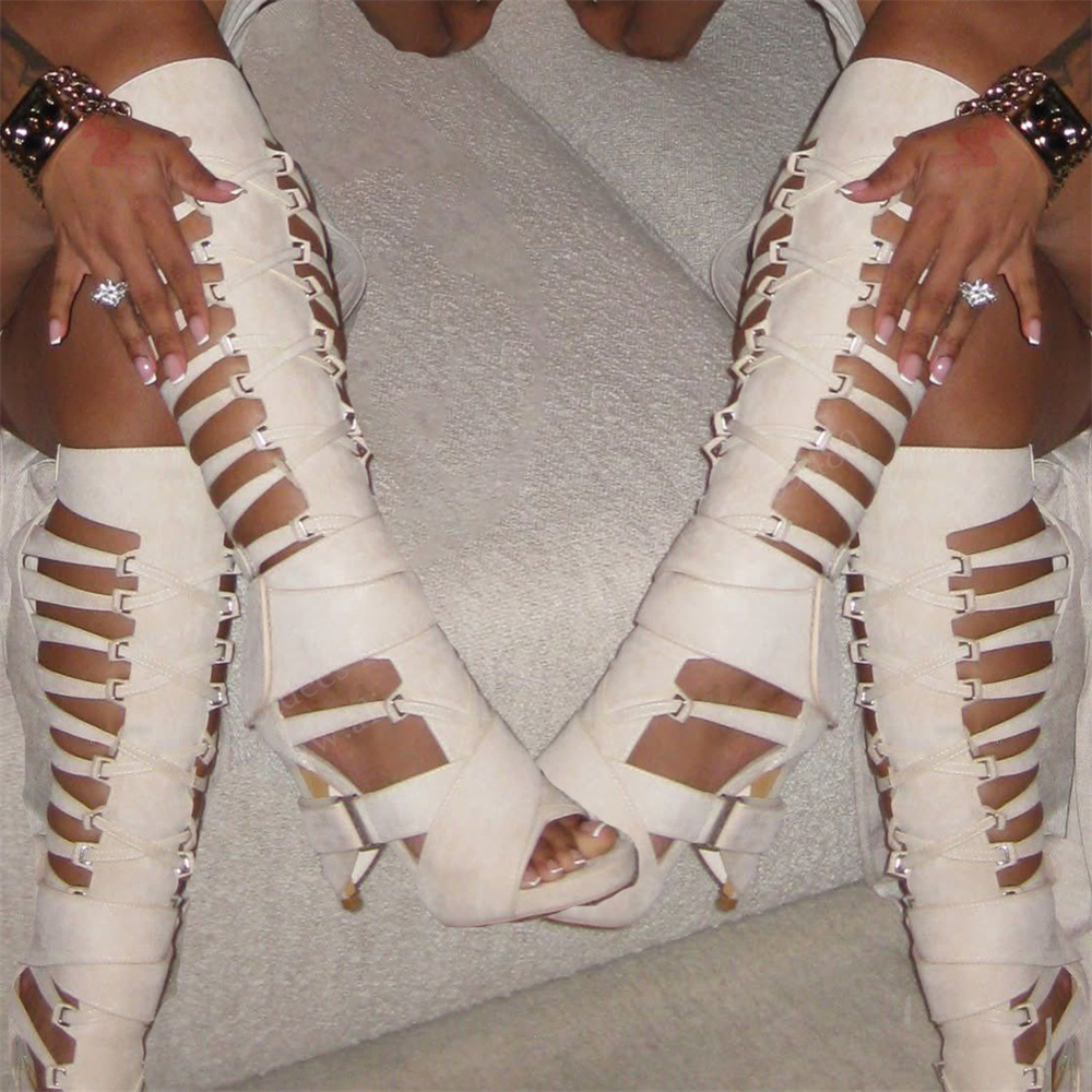 Knee High Boots Women - Gladiator-Stiefel mit hohler Schnalle, kniehoch, 2026
