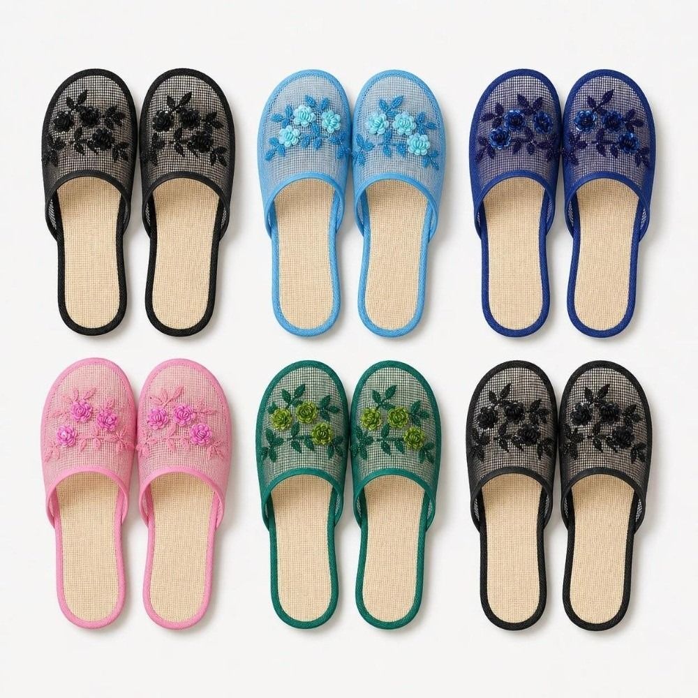 Mule Slip On - Lässige Blumenstickerei-Netz-Sandalen Weiche Sohle Atmungsaktive Schlupfsandalen