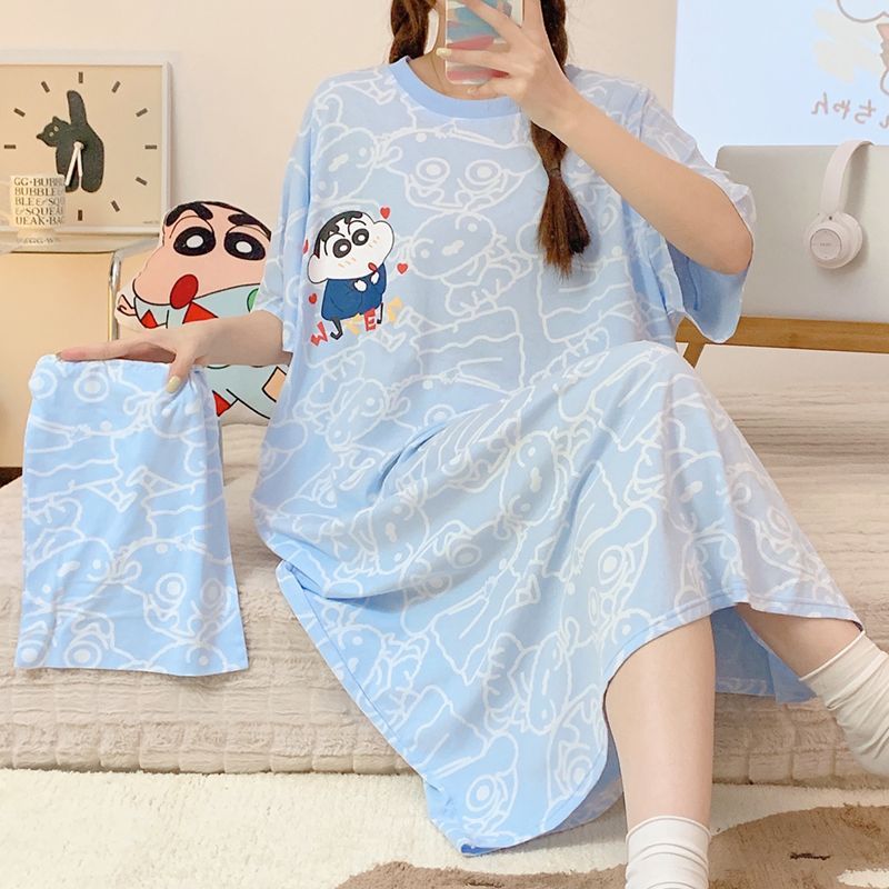 Women Shoes Xxl - Anime Crayon Shin-Chan Baumwoll-Nachthemd Kawaii Sommer