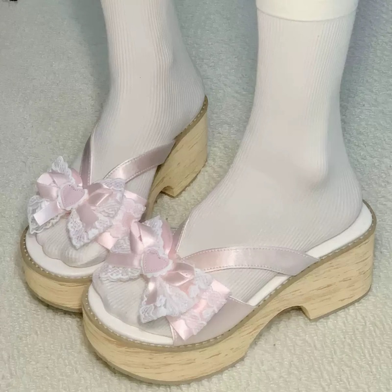 Women'S Shoes Quality - Süße Schleifen-Holzmaserung Plateau-Slipper für Damen –