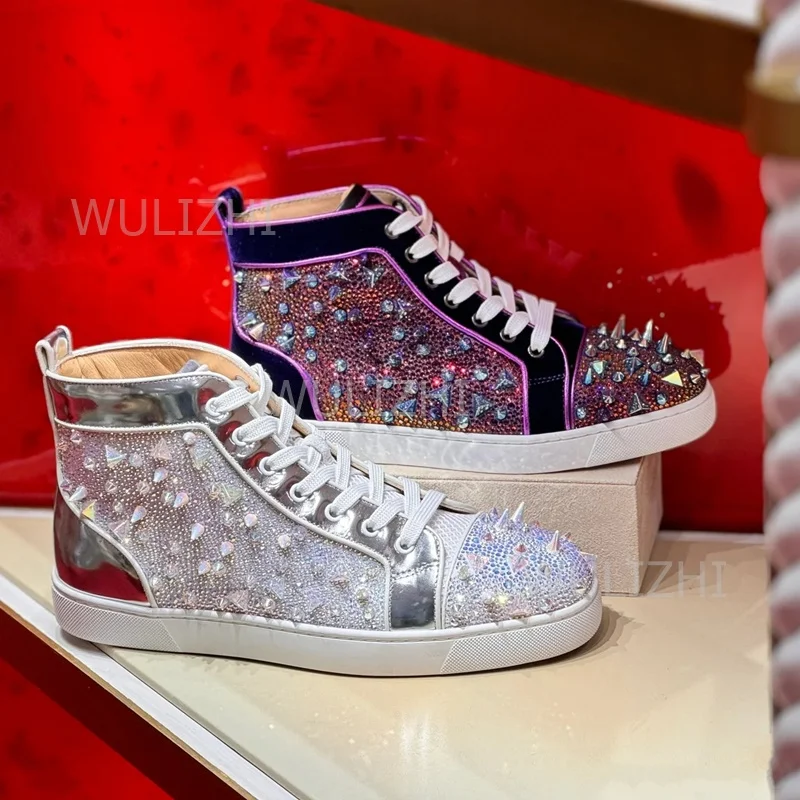Women Shoes Tennis - Dunkelviolette Kristall-Nieten-Sneaker für Herren mit Flacher