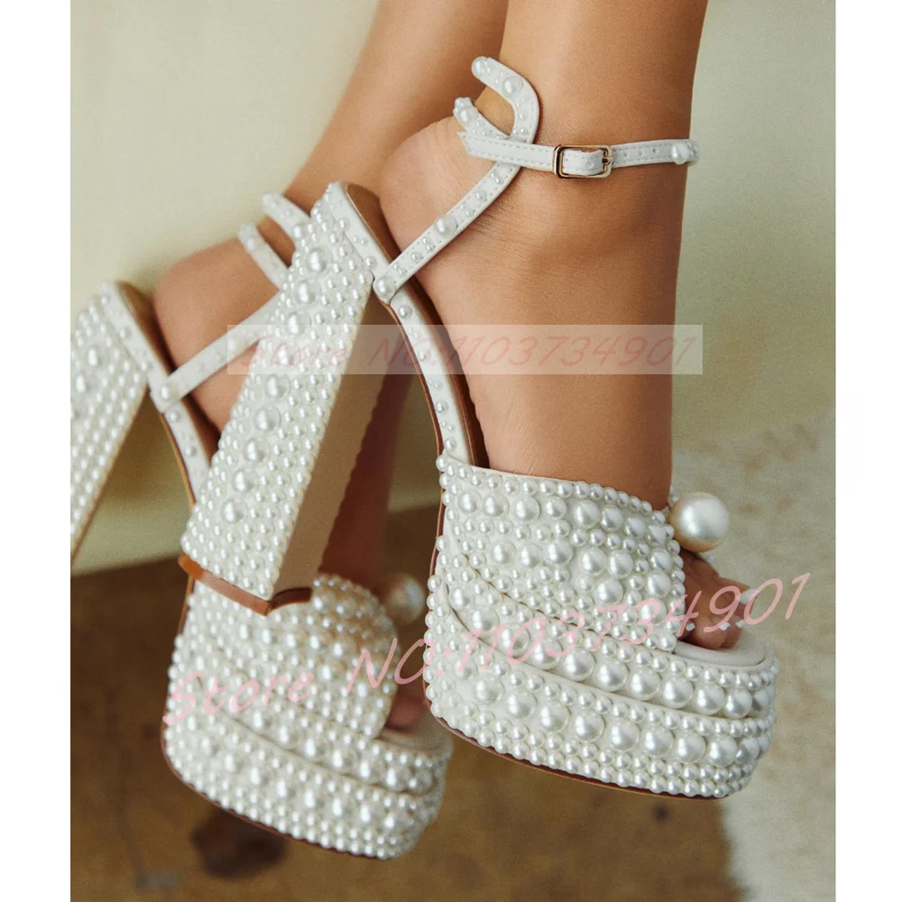 Weiße Perlen-Plateau-Sandalen  – Women'S Shoes Quality Bewertung und Preis