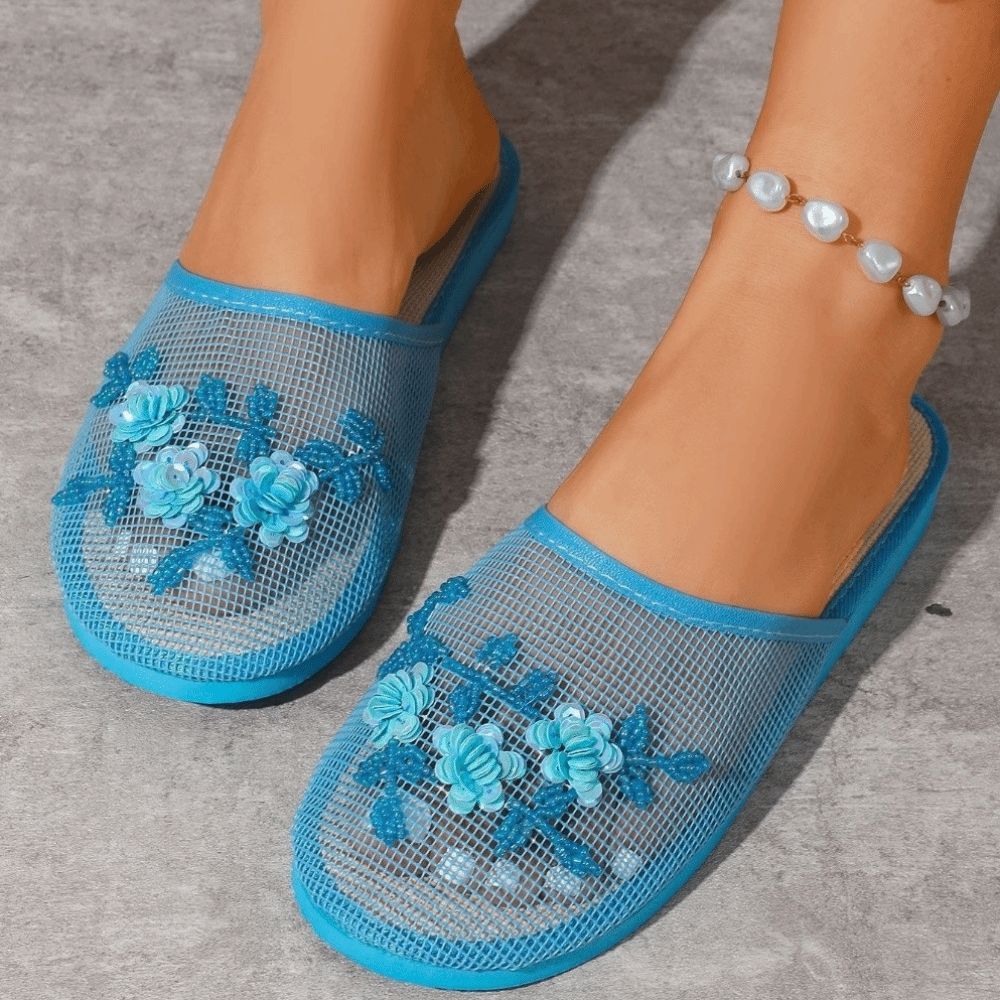Lässige Blumenstickerei-Netz-S – Mule Slip On Bewertung und Preis