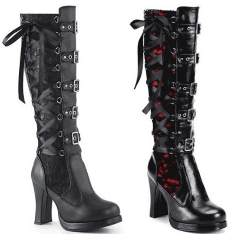 Punk Gothic Stiefel für Damen, – Knee High Boots Women Bewertung und Preis